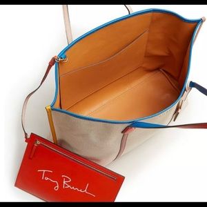 Authentic TORY BURCH Cancas/Leather tote & pouch